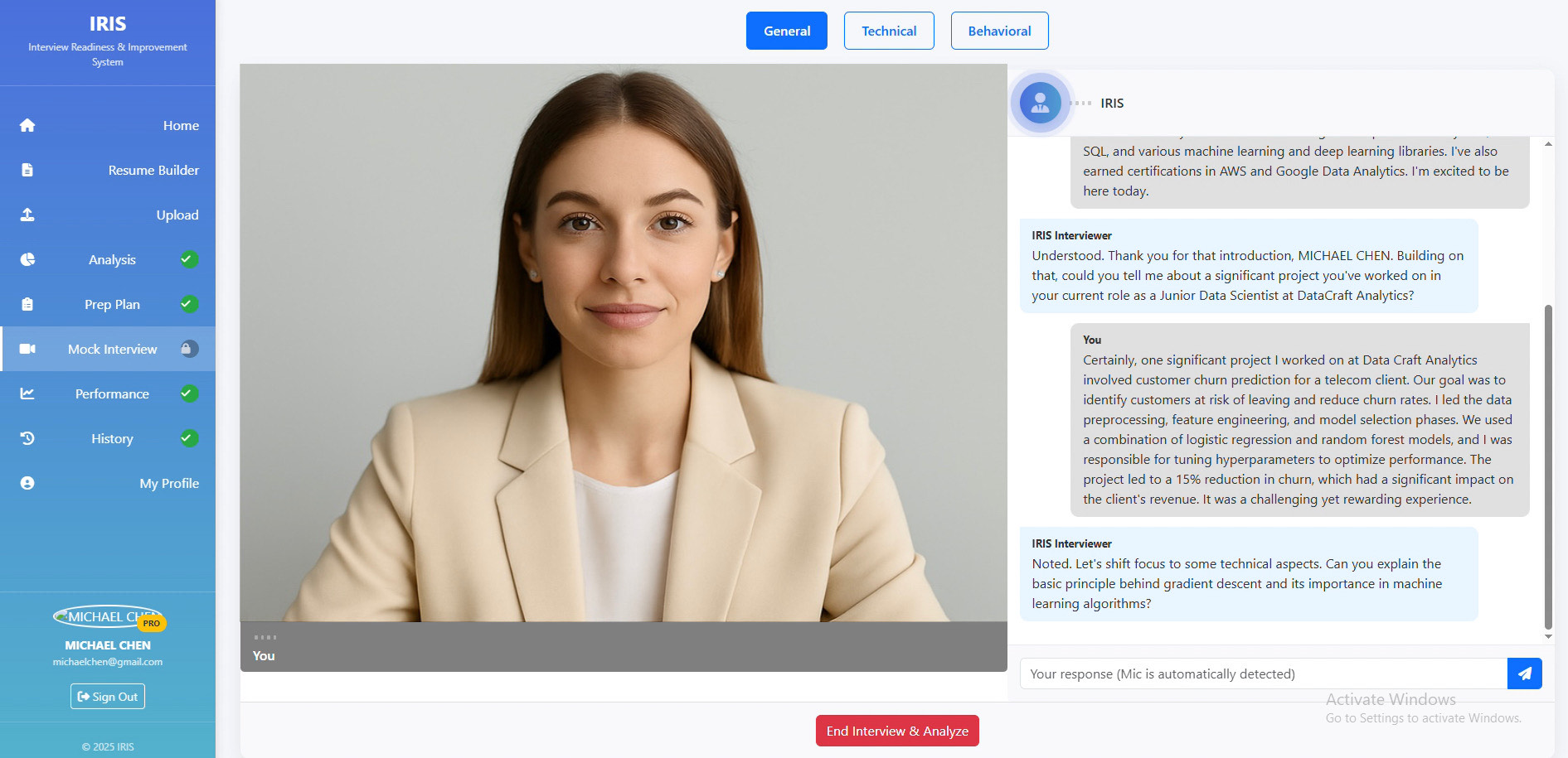 AI Mock Interview Interface