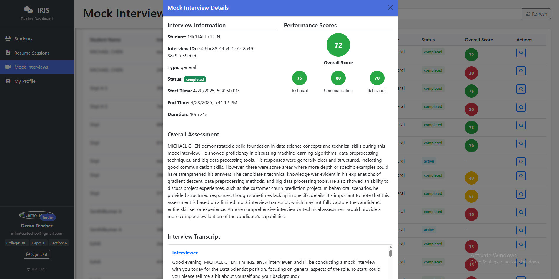 Teacher Dashboard