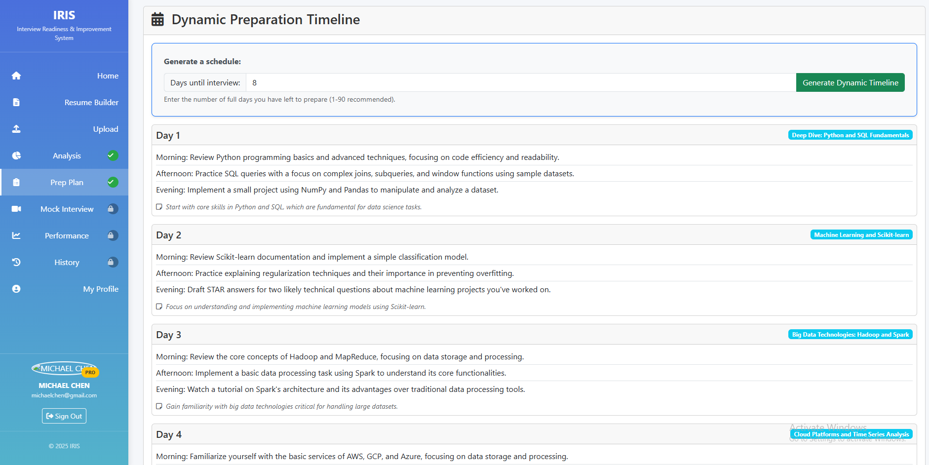 Personalized Preparation Timeline